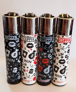 4 Clipper Lighters Print Games 20 Collection Unused Refillable - benz-market