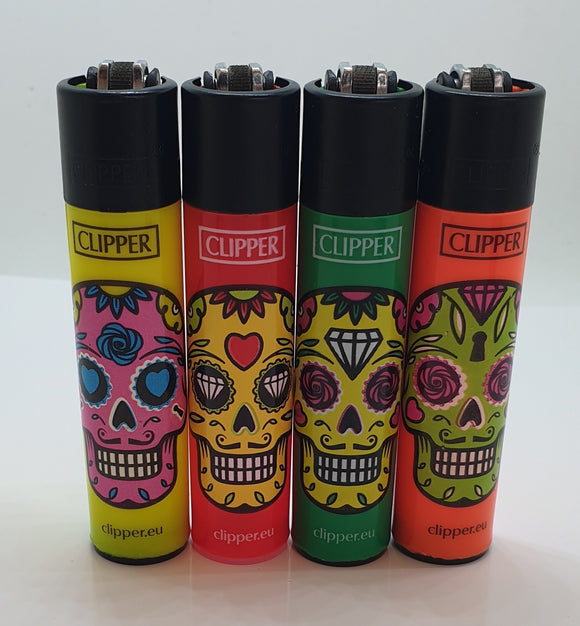 Brand New 4 Clipper Lighters Skull Mix 1 Collection Full Series Refillable