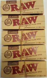 Lot Of 5 Booklets Raw Natural Unrefined Rolling Papers 1 1/4 + Filters - Rolling Papers