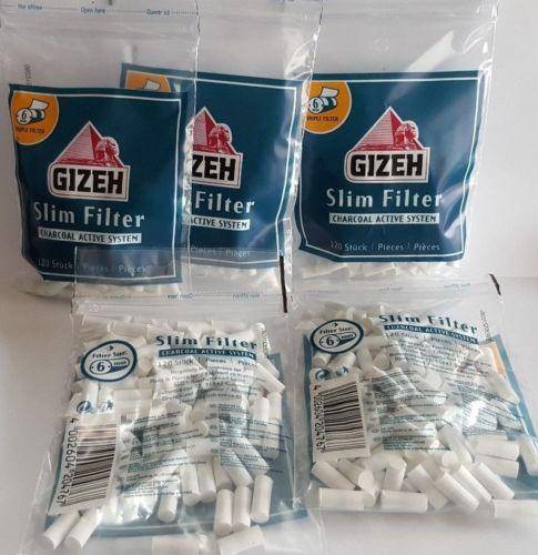 GIZEH slim filters 6mm lot of 5x120 bags CHARCOAL ACTIVE