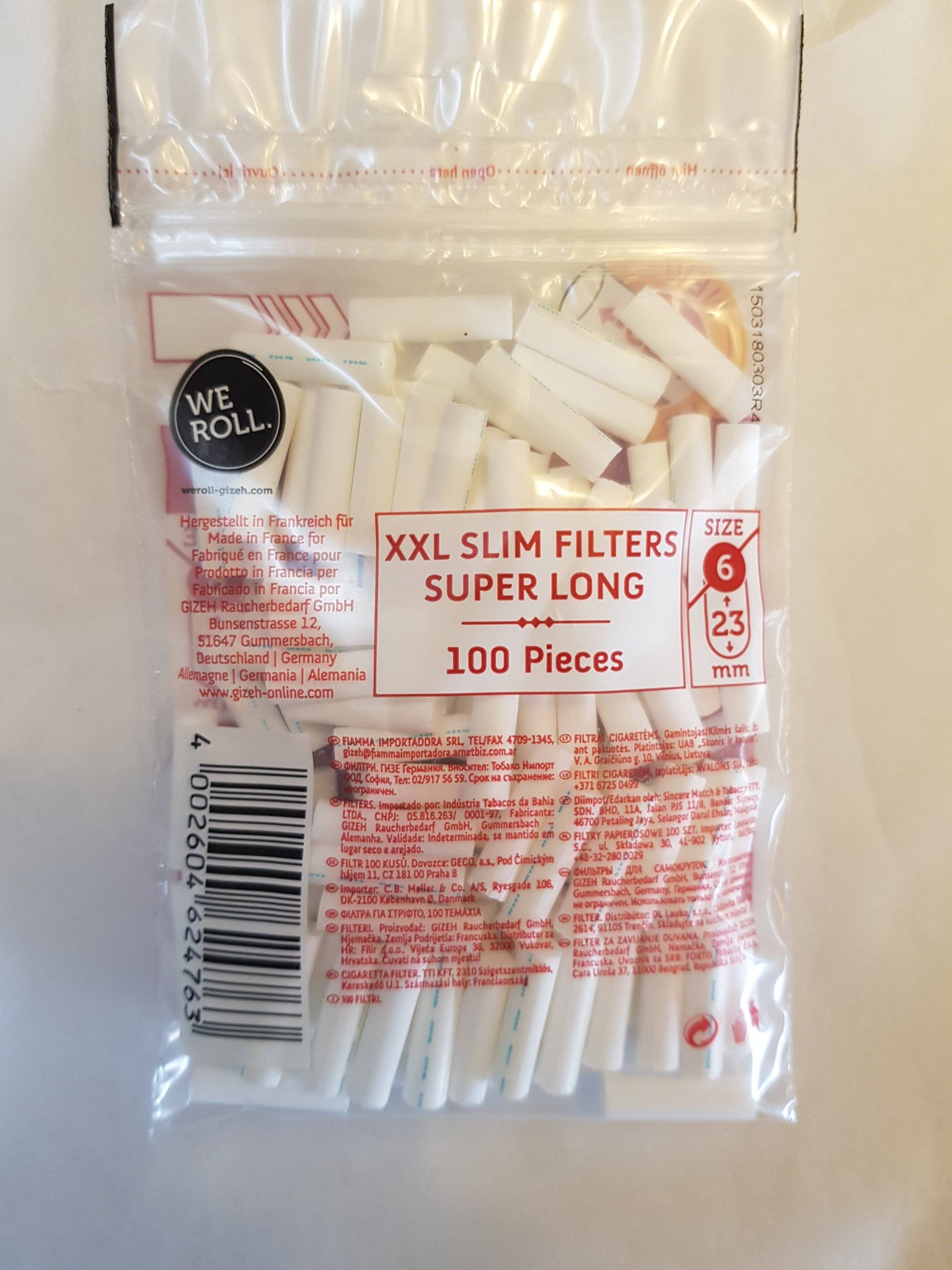 Gizeh Slim Cigarett Filters Xxl 6/23Mm Super Long Lot Of 5 Bags 100