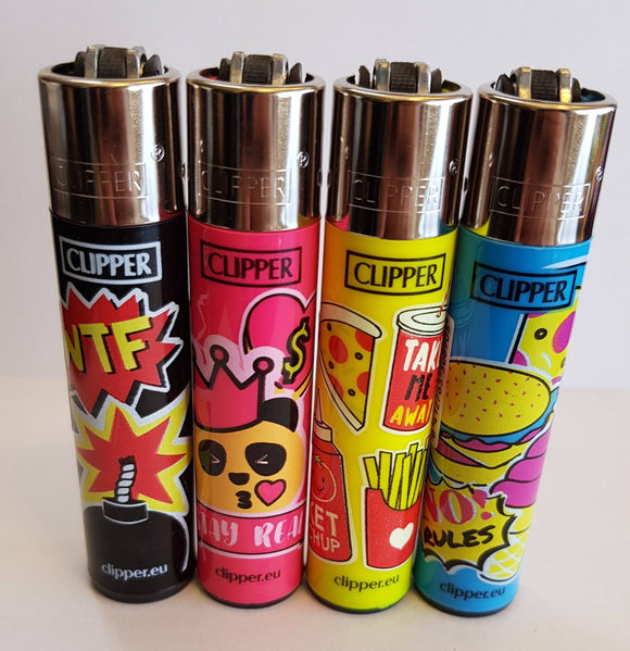 4 Clipper Lighters Funny Pins Collection Unused Refillable - benz-market