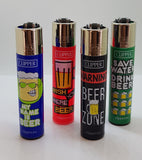 Brand New 4 Clipper Lighters  Happy Beer Collection Unused Refillable Lighters