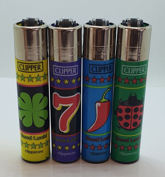 Brand New 4 Clipper Lighters Fortune Good Luck Collection Full Series Refillable
