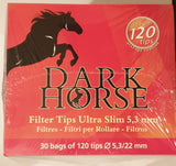 Brand New Dark Horse Cigarette Filter Tips 5.3/22 mm Long Box of 30x120 Bags