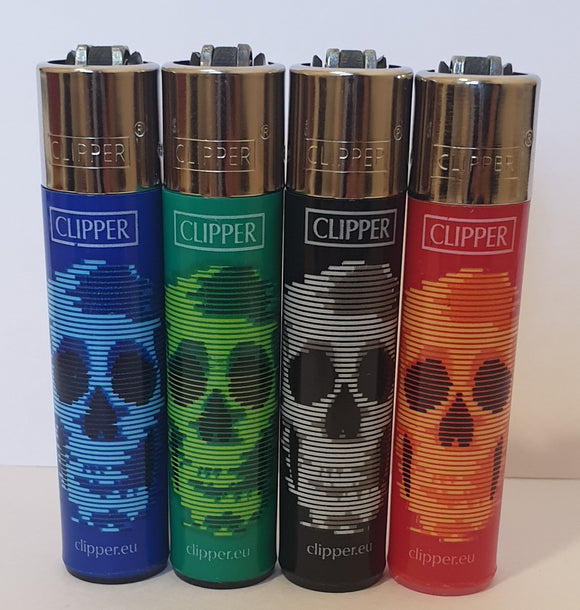Brand New 4 Clipper Lighters Blurry Skulls Collection Full Set Refillable