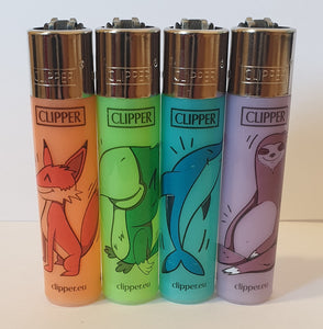 Brand New 4 Clipper Lighters Translucent Animals Collection Full Set Refillable
