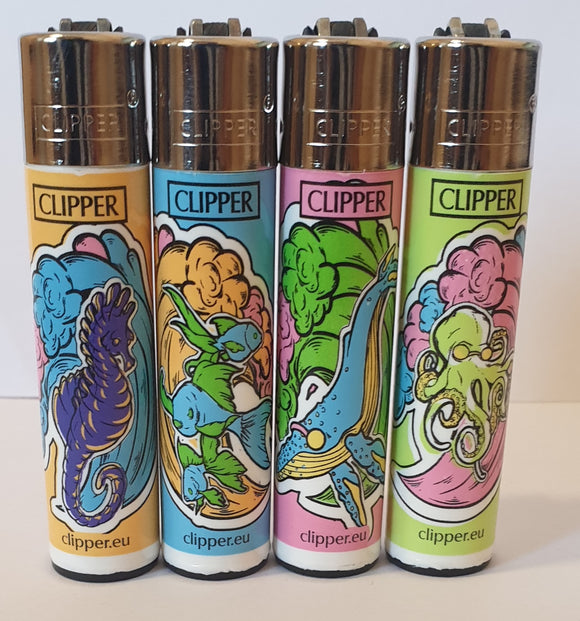 Brand New 4 Clipper Lighters Sea Animal Collection Full Set Refillable