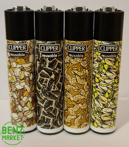 Brand New 4 Clipper Lighters Nuts Collection Full Set Refillable