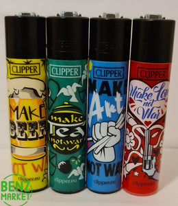 Brand New 4 Clipper Lighters Not War Sentences Collection Full Set Refillable
