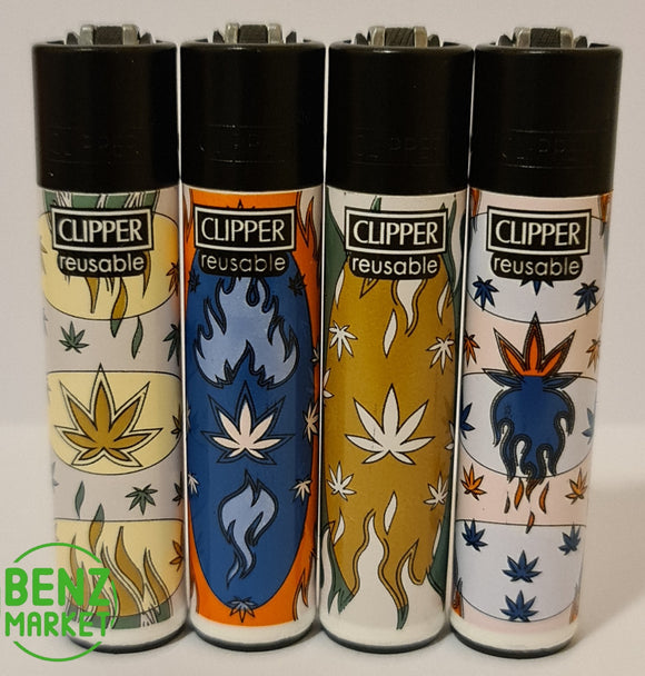 Brand New 4 Clipper Lighters Grass 37 Collection Full Set Refillable