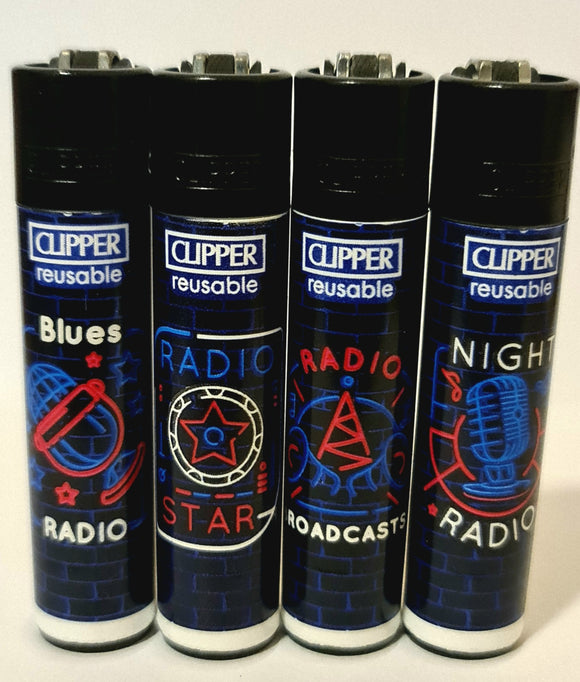 Brand New 4 Clipper Lighters Retro Radio Collection Full Set Refillable