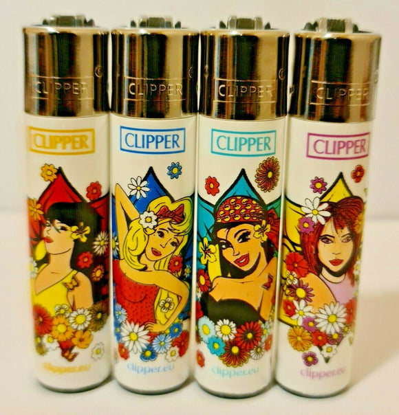 Brand New 4 Clipper Lighters Natural Spring 1 Collection Full Set Refillable