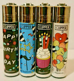 Brand New 4 Clipper Lighters Birthday Collection Full Set Refillable