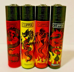 Brand New 4 Clipper Lighters Dragon Tattoo Collection Full Set Refillable