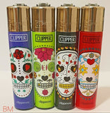 Brand New 4 Clipper Lighters Flower Skulls Collection Full Set Refillable lighters