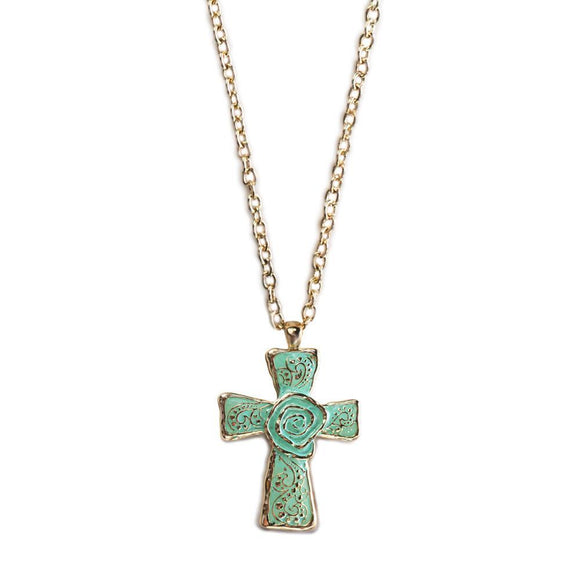 The Cross Necklace-Aqua