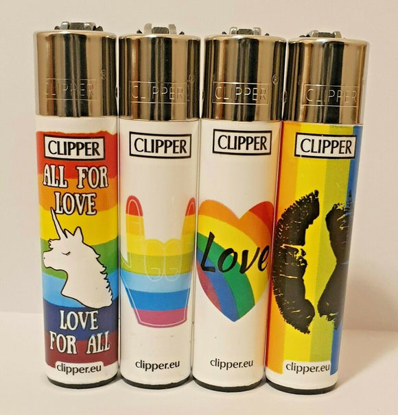 Brand New 4 Clipper Lighters Love Rainbow Collection Full Series Refillable