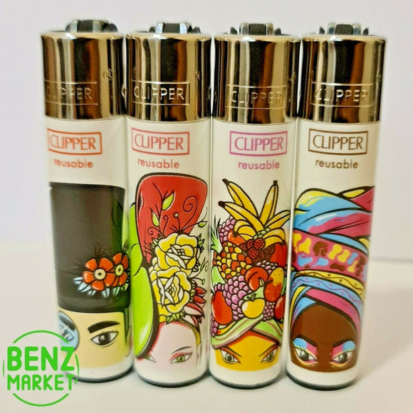 Brand New 4 Clipper Lighters Crazy Hats Collection Full Set Refillable