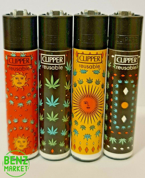 Brand New 4 Clipper Lighters Grass 24 Collection Full Set Refillable