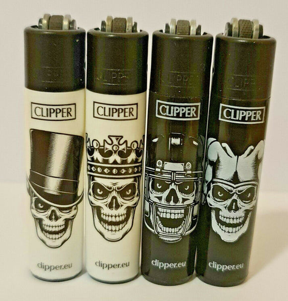 Brand New Mini 4 Clipper Lighters Scary Skulls Collection Full Set Refillable