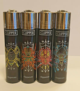 Brand New 4 Clipper Lighters Aracnofobia Collection Full Set Refillable Lighters