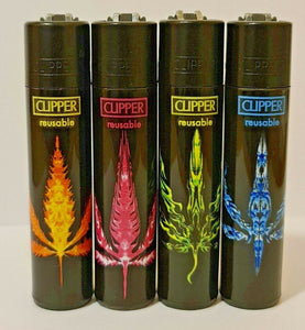 Brand New 4 Clipper Lighters Fire Leaves Collection Full Set Refillable