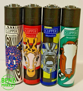 Brand New 4 Clipper Lighters Animals Mix 4 Collection Full Set Refillable