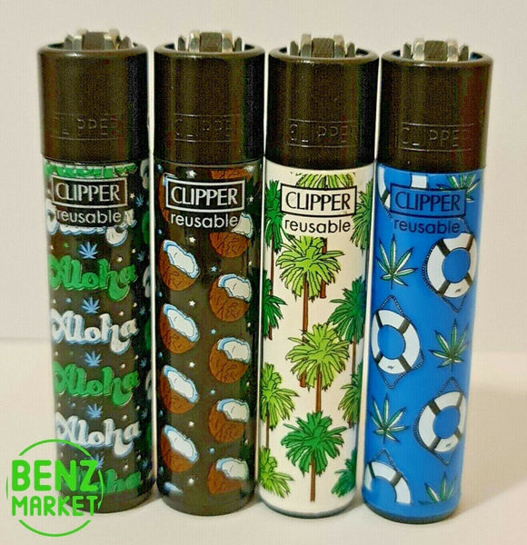 Brand New 4 Clipper Lighters Grass 48 Collection Full Set Refillable
