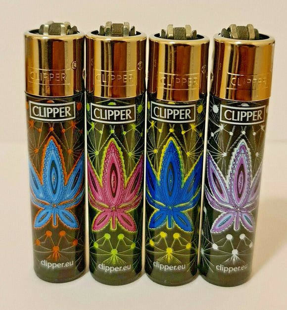 Brand New 4 Clipper Lighters Grass 2 Collection Full Set Refillable