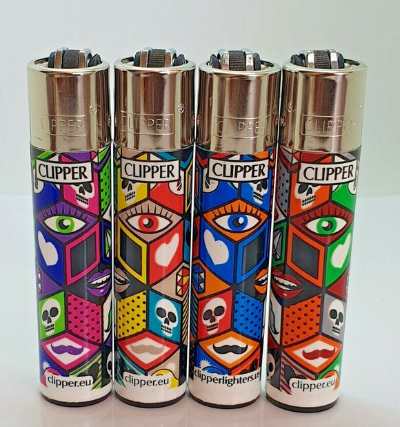Brand New 4 Clipper Lighters X Pattern Collection Full Series Refillable