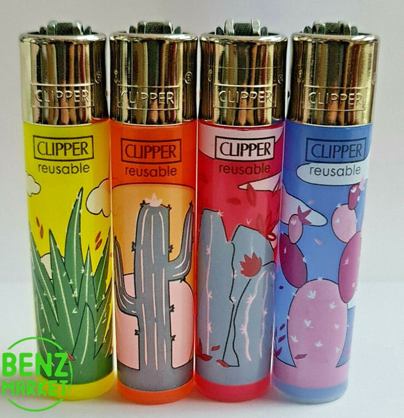 Brand New 4 Clipper Lighters Spiky Cactus Collection Full Set Refillable