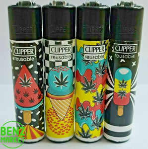 Brand New 4 Clipper Lighters Grass 70 Collection Full Set Refillable